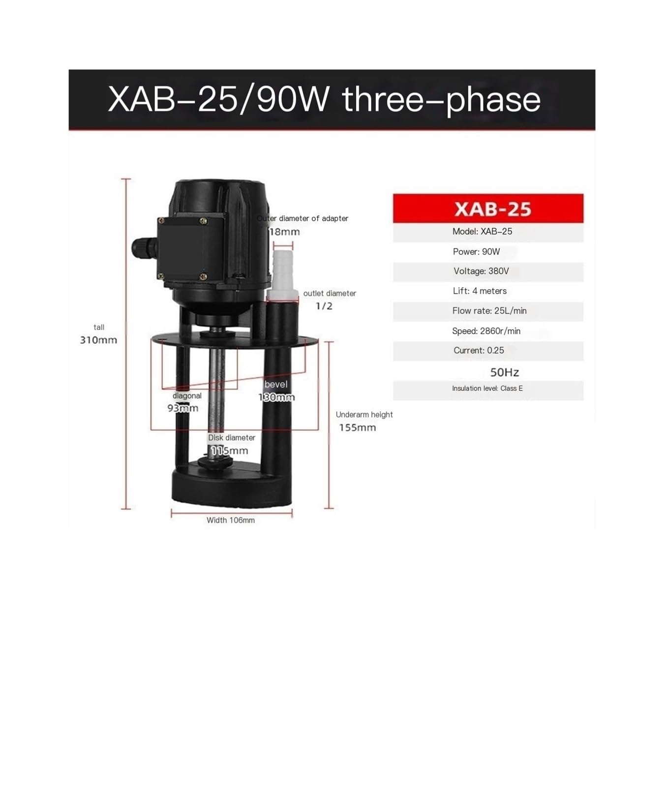 90 W 3-Phasen-Tauchkühlmittelpumpe for die Kühlung von CNC-Werkzeugmaschinen(XAB-25 90W Three Phase 380V)