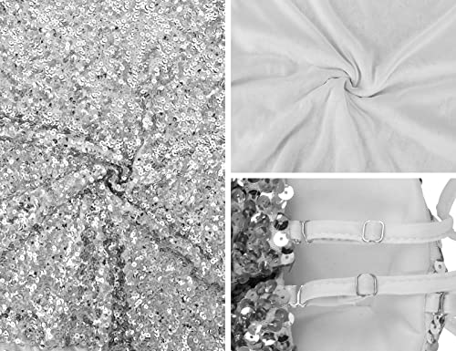 Prettyguide Women's Sparkling Dress Bodycon Removable Spaghetti Strap Short Sequin Cocktail Holiday Party Dress Silver L #TOP6