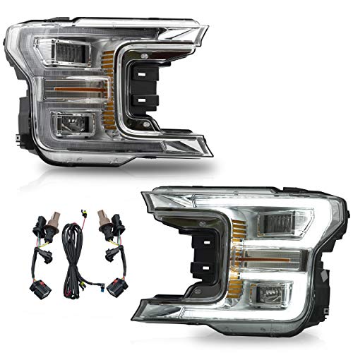 VLAND Headlights Assembly Fit for Ford F-150 2018 2019 2020, XL, XLT, Platinum, Lariat, Limited, SSV, King Ranch, Full LED Headlamp with DRL, Sequential Turn Signal, Plug-and-play, Chromed