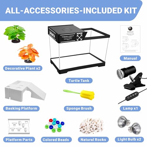 Image of GOZILLA Mini Turtle Tank Kit with Adjustable Lamp, Upgrade PC Hermit Crab Tank,Small Turtle Starter Kit with Lid, Hideout Platform for Baby Turtles, Crabs, Fish.(11.8x7.24x7.1'' /Black)