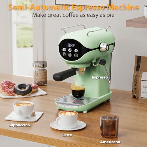 Image of Espresso Machine with Steam Milk Frother Semi Automatic 20 Bar Compact Green with Toggle Switch for home Cafetera Espresso, Latte, Cappuccino, Americano, Macchiato
