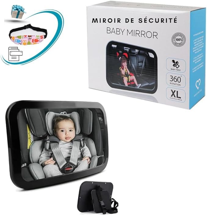 Rétroviseur Voiture Bébé, Miroir Voiture Bébé 360° Rotation Réglable et