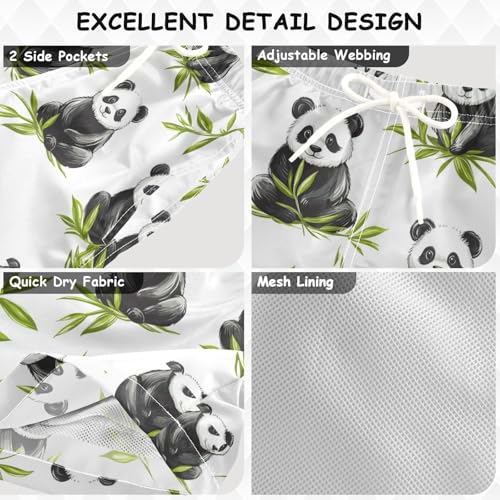 Pigsaly Boys' Swim Board Shorts Green Leaves Cartoon Black White Pandas Boy's Swim Trunks Kids Swimwear XS3