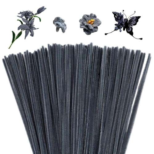 Image of Mnuizu 200Pcs Pipe Cleaners, Chenille Stems Pipe Cleaner Fuzzy Sticks Craft | Pipe Cleaners for Flowers Making, Craft Chenille Stems Bulk for Art and Craft Projects and Home Decorations, Grey