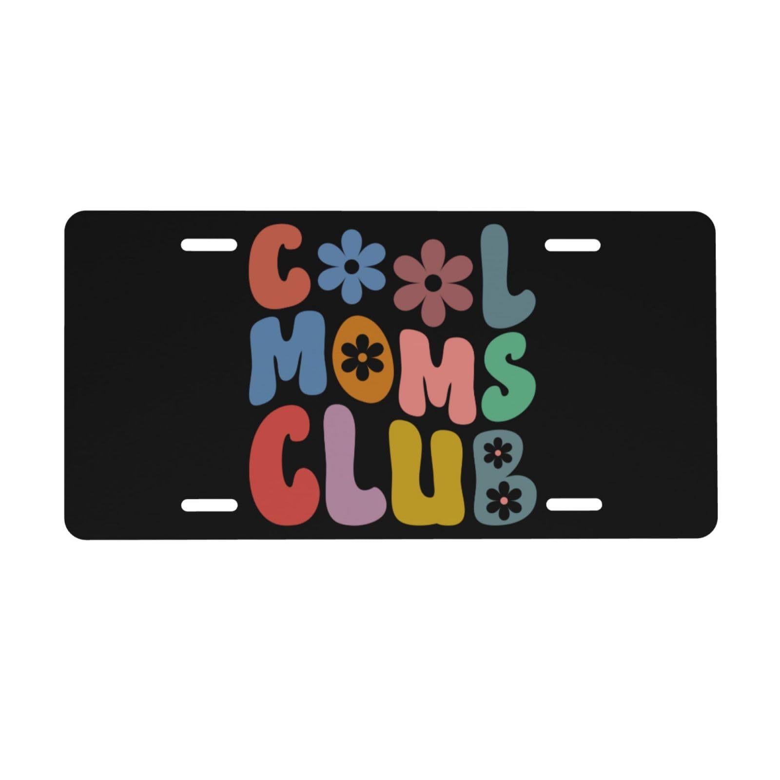 Cool Mom Club License Plates for Front of Car Novelty Aluminum Metal Vanity Tag Gift for Women Men 6 x 12 Inch, white