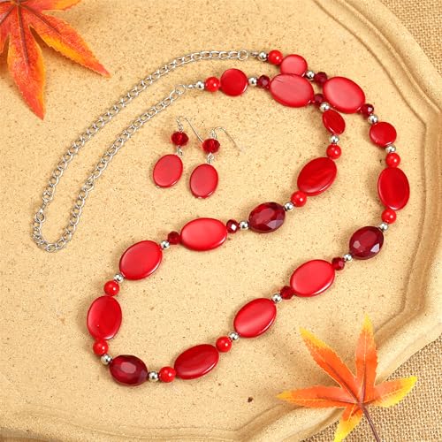Long Beads Necklaces for Women Glass Crystal Beads Sweater Chain Statement Necklaces with Colorful Beads Fashion Jewelry Necklace and Earrings Set2