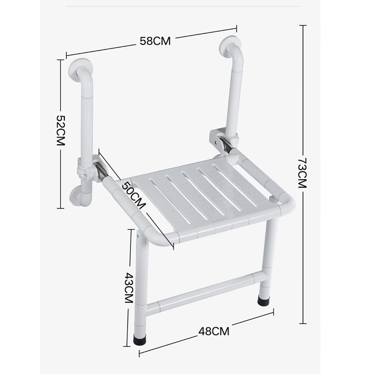 Asiento de Ducha Plegable montado en la Pared con Barra de Agarre, Patas de Asiento de Pared, reposabrazos de Seguridad Antideslizante para Inodoro, Taburete de baño para Ancianos,