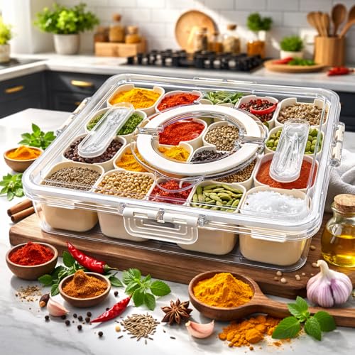 Image of Vasukie Divided Fridge Storage Boxes With 4 Serving Veggie Tray with Lid and Handle, Fridge Organizer with Removable 4 Compartment, Fridge Storage Containers (16 Compartment-1PC)