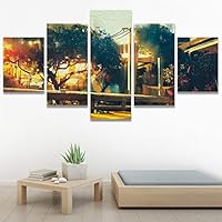SIGNWIN 5 Panel Canvas Wall Art Modern Art Architecture & Maps Building Contemporary Expressive Multicolor Photography for Home Decorations Ready to Hang - 60