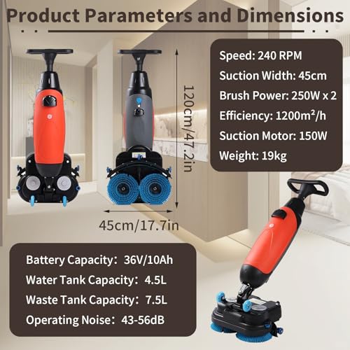Máquina de limpieza de suelos comercial de alta resistencia, potente pulidora y limpiador para limpieza profunda de azulejos, lechada de madera dura y alfombras. No requiere arrodillarse - imagen 5