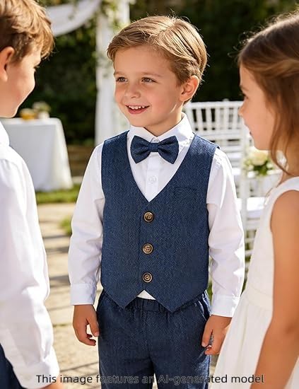 Image of A&J DESIGN 4pcs Baby & Toddler Suit, 12 Months - 5T, Shirt & Pants & Vest & Bow Tie