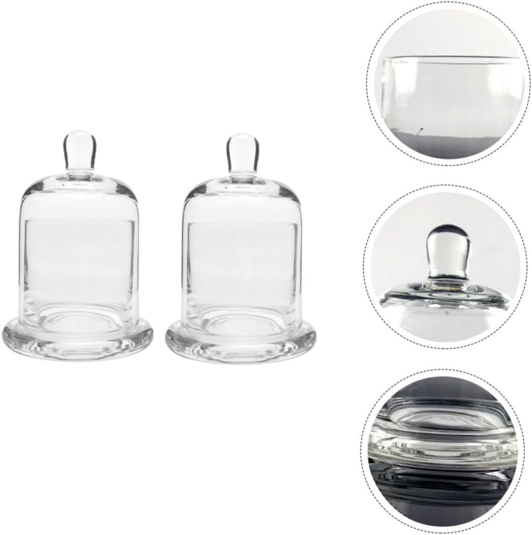 Glass Bell Jar Candle Holder Set, 2pcs 15.8cm Handmade Blown Glass Candlestick for Wedding Centerpiece and Home Décor