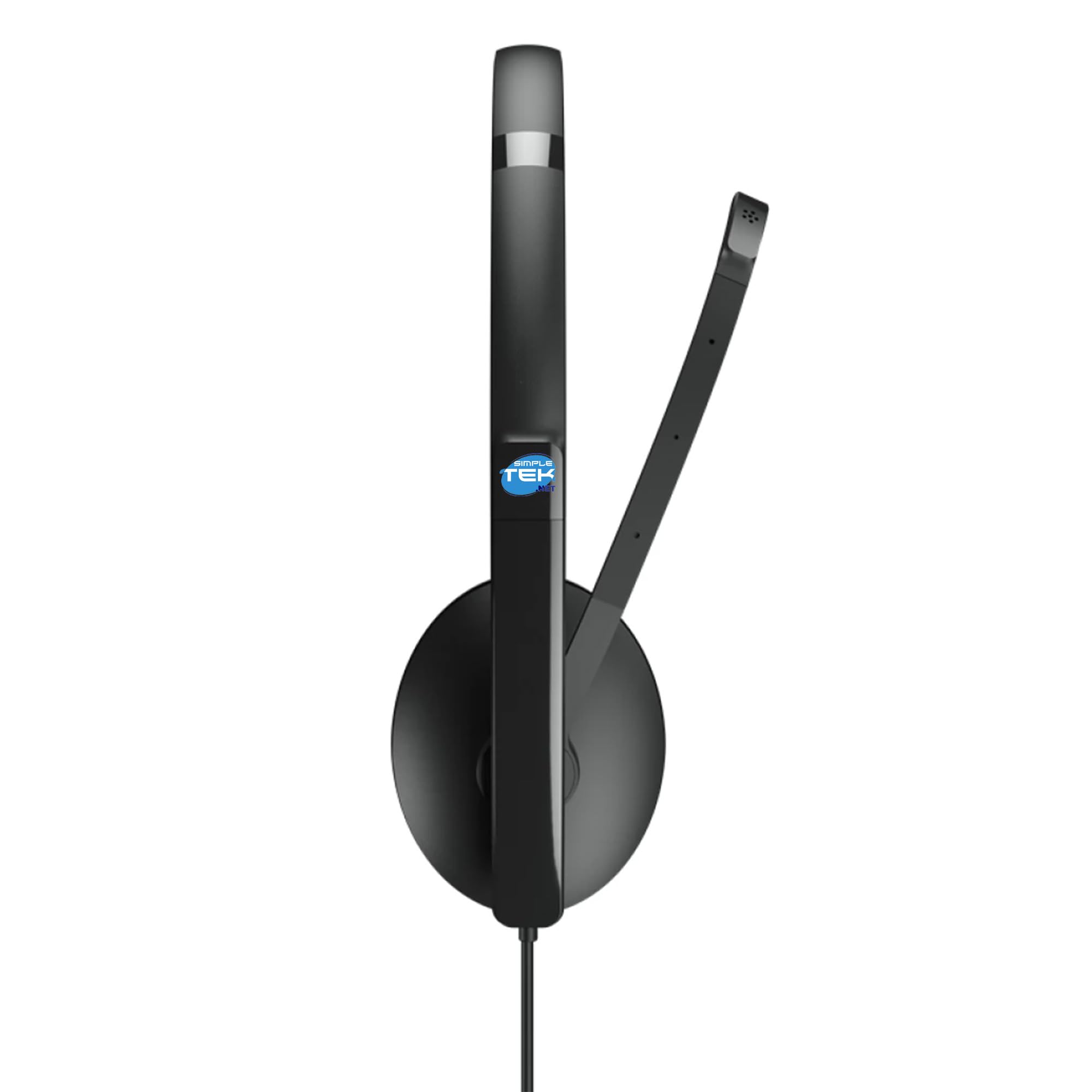 SIMPLETEK - Cuffia monoaurale cablata con microfono a braccio, connettività USB-C e jack da 3,5 mm, ideale per call center e smart working – colore nero