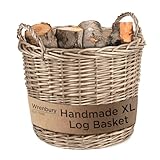 Wrenbury Extra Large Wicker Log Basket - 51cm Fireside Log Baskets for Wood Burner Indoor - Round Kindling Fire Wood Basket for Fireplaces with Lining