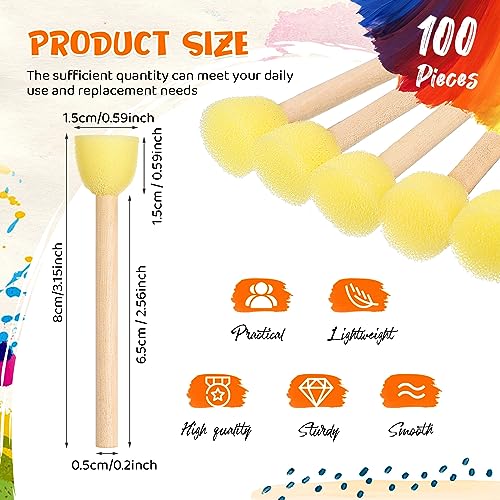 Sabary 100 Pcs Round Sponges Foam Brush Set Paint Sponge Brushes with Wooden Handle Sponge Painting Stippler Set DIY Painting Tools Stippling Kits for Arts and Crafts Acrylic Painting (0.6 Inch) - Thumbnail 2