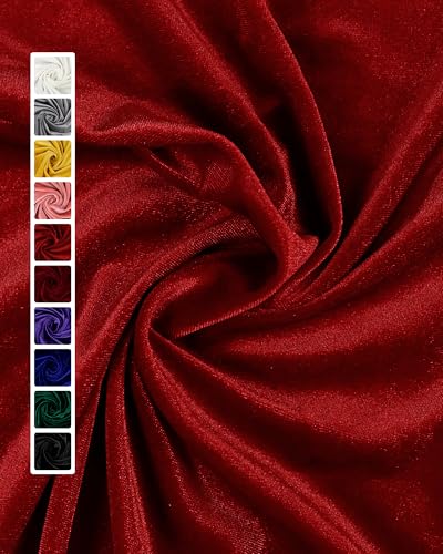 Image of HOTGODEN Red Stretch Velvet Fabric by The Yard: 63 inch Wide 5 Yards 95% Polyester 5% Spandex Velvet Fabric for DIY Sewing, Upholstery, Apparel, Costume, Craft