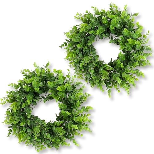 12' Mini Boxwood Wreaths 2-Pack - Faux Greenery...