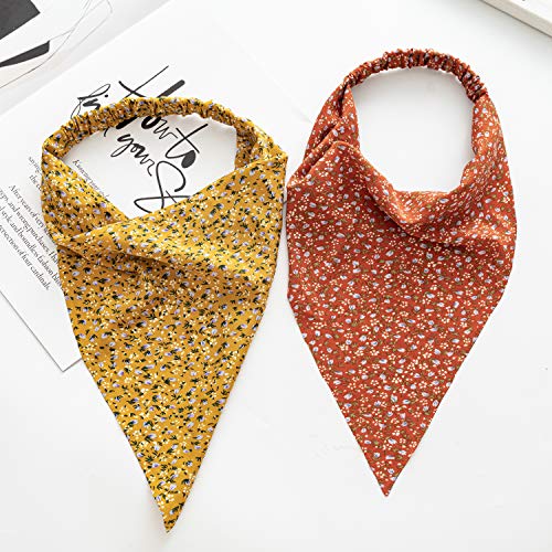 Dinprey 5 Pcs Chiffon Turban Head Kerchief Scarf Floral Hair Bandanas Scarf Floral Triangle Head Scarves Headband Boho Headbands Elastic Hair Bands Floral Hair Scrunchies #TOP5