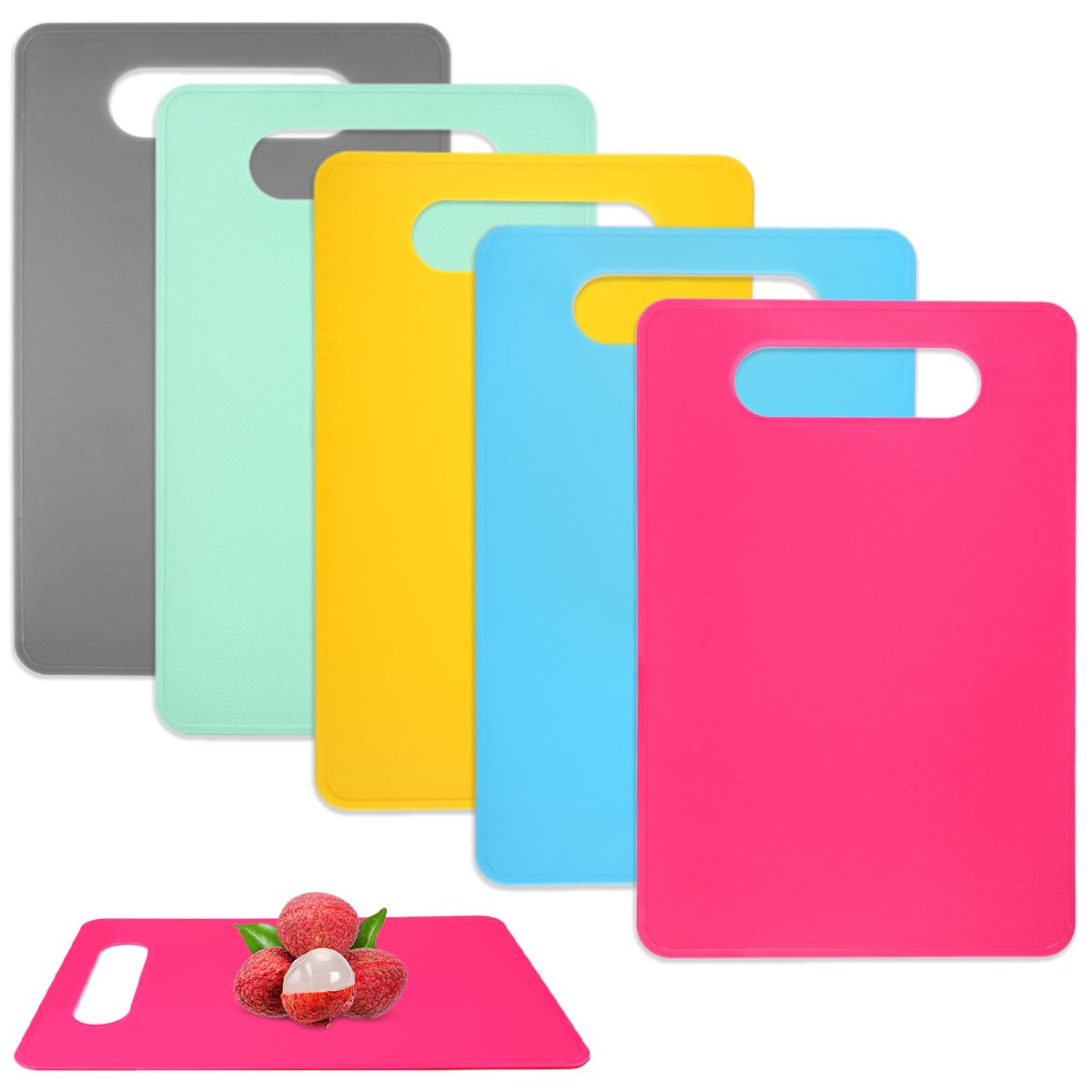 5 Piezas Tablas Cortar Plástico Cocina, 29x19cm Tabua de Corte Antibacteriana, Tabla de Picar Verdura Sin Bpa, Tablas de Cortar Clasificadas, Chopping Board, Cutting Board para Frutas Verduras Carnes