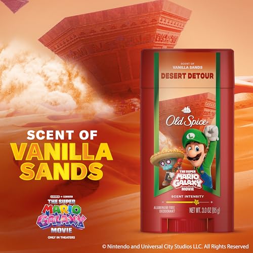 Image of Old Spice Aluminum Free Deodorant for Men, Old Spice x The Super Mario Galaxy Movie, 24 /7 Lasting Freshness, Lasting Odor Protection, Smell Super with Desert Detour, Vanilla Sands Scent, 3.0 oz