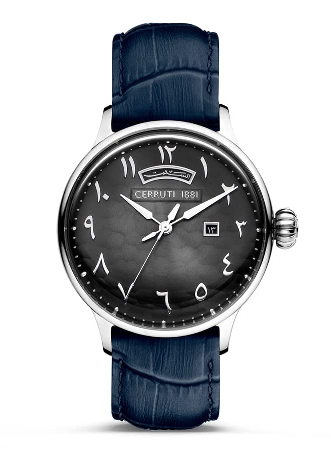 Cerruti 1881 Watch for Men With Leather Strap 42 MM Navy Blue