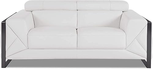 Miniatura 4 de Blackjack Furniture Gianni Mid Century - Sofá biplaza de cuero italiano moderno de mediados de siglo, color blanco