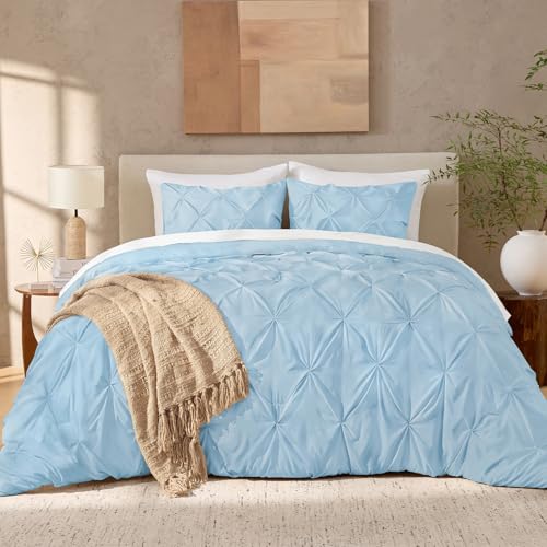 Image of Andency Twin Pinch Pleat Comforter Set (66 inchx90 inch),3 Piece Lightweight Pintuck Bedding Comforters & Sets, Fluffy Down Alternative Comforter with 2 Pillow Shams for All Season,White