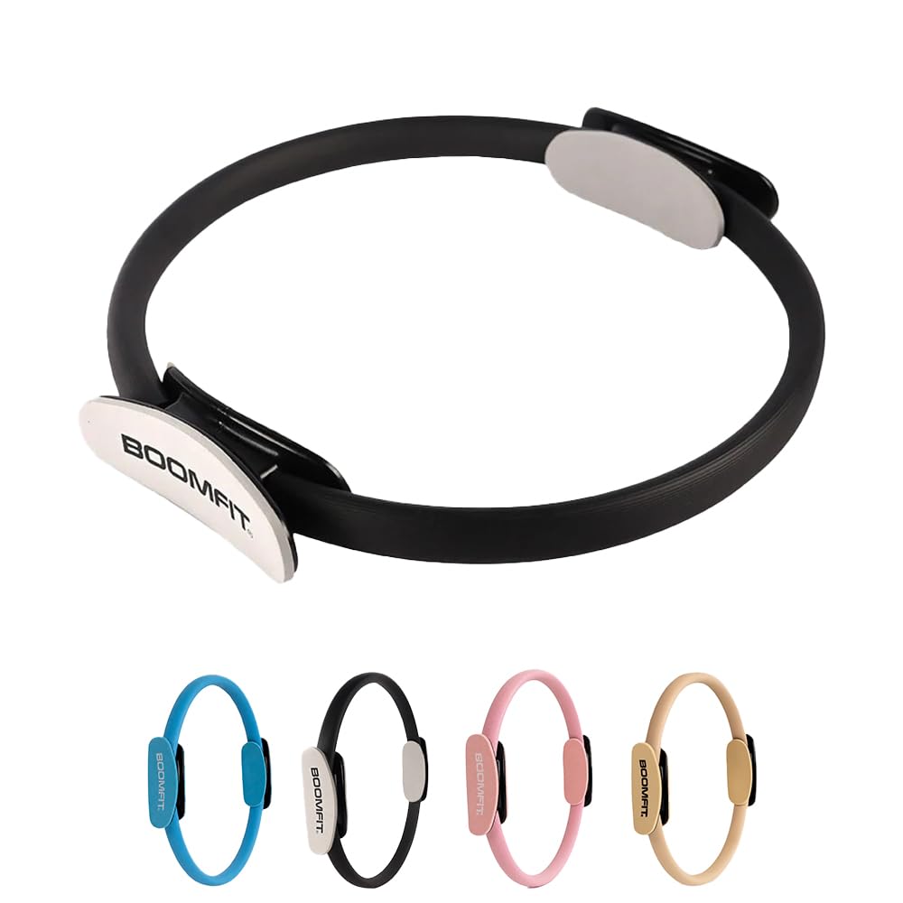 BOOMFIT Aro de Pilates 39 cm de Una Pieza con Asas Acolchadas | Núcleo de fibra de vidrio que recupera su forma y no se desmonta | Tonifica muslos abdomen y suelo pélvico