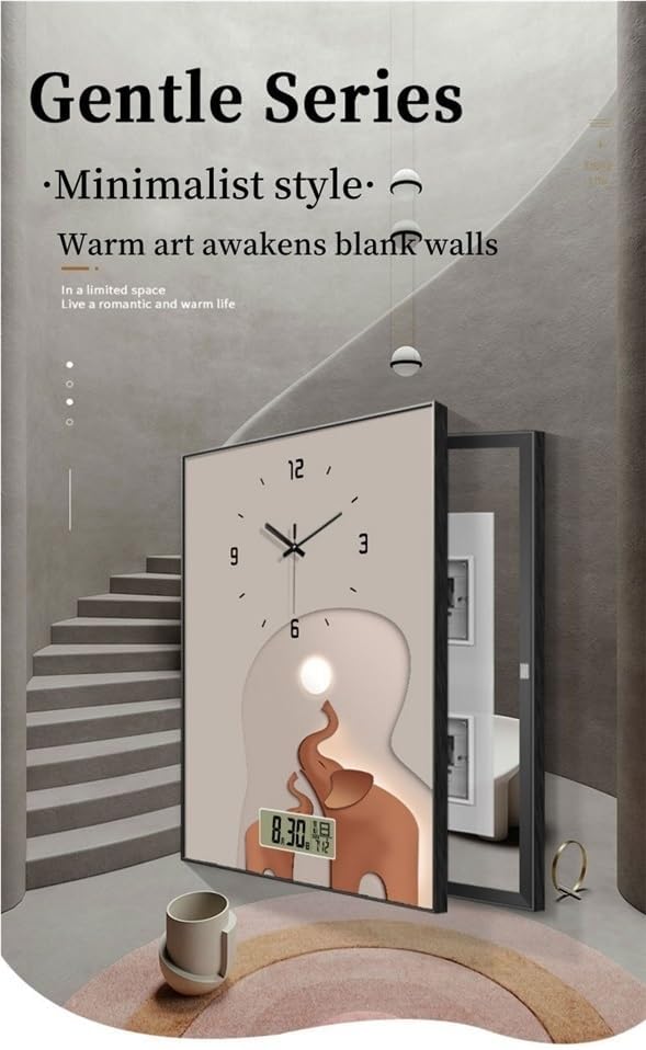 Circuit Breaker Box Cover, Electric Meter Decorative Painting with Clock, Punch-Free Hidden Electrical Panel Cover Decoration Suitable for Any Wall(17.72 * 23.62in)