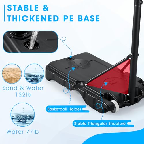 Portable Basketball Hoop Outdoor, 6.9FT/10FT Adjustable Basketball Hoop for Kids and Adults in Outdoor/Indoor, with Sturdy PE Base and PET Backboard, Easy Assembly for Home Use3
