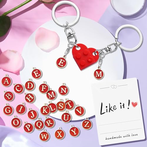 Image of BharatBazaar Couple Keychain, Valentines Day Gifts, Heart Keyring Cute Keychain Personalised Brick Matching Heart Keychain for Couple Friend Valentines Day Gifts For Him Her