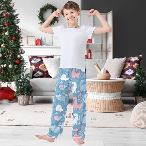 Boy's Pants Cute Dinosaur Flower Jogger Pants Elastic Waist Long Bottoms Trousers with Pockets 6-14 Years2