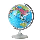 SH-RuiDu 20cm World Globe with Night Light, Standing Educational Geographic Globe with Boundaries City Locations(Chinese-English)