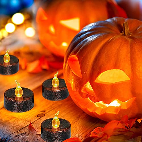 Image of 12PCS Halloween Copper Tea Light Candles Battery Operated | Led Tealights Amber Yellow Flickering,150+ Hours Long-Lasting,Flameless Candles for Diwali Halloween