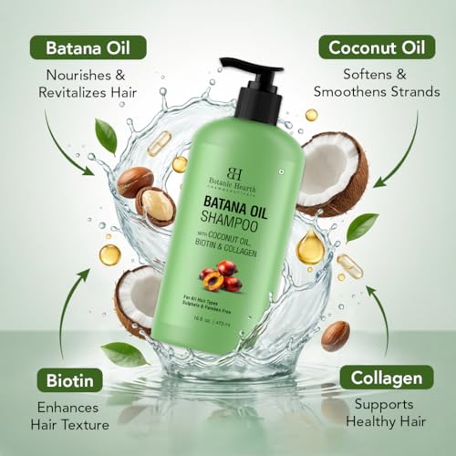 Image of Botanic Hearth Batana Oil Shampoo for Hair Growth & Thickness 16 Fl Oz | Biotin Shampoo | Clarifying for Oily Scalp & Dry Ends | Hydrating for Dry, Frizzy & Curly Hair | Men & Women