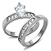 Marimor Jewelry His and Her 3 Piece Stainless Steel 1.65 Carat Cubic Zirconia Bridal Set and Men's Classic Wedding Band