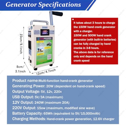 Generador de Emergencia Portátil, Generador Manual de Manivela 150W, con DC12V USB5V, para Supervivencia al Aire Libre miniatura 3