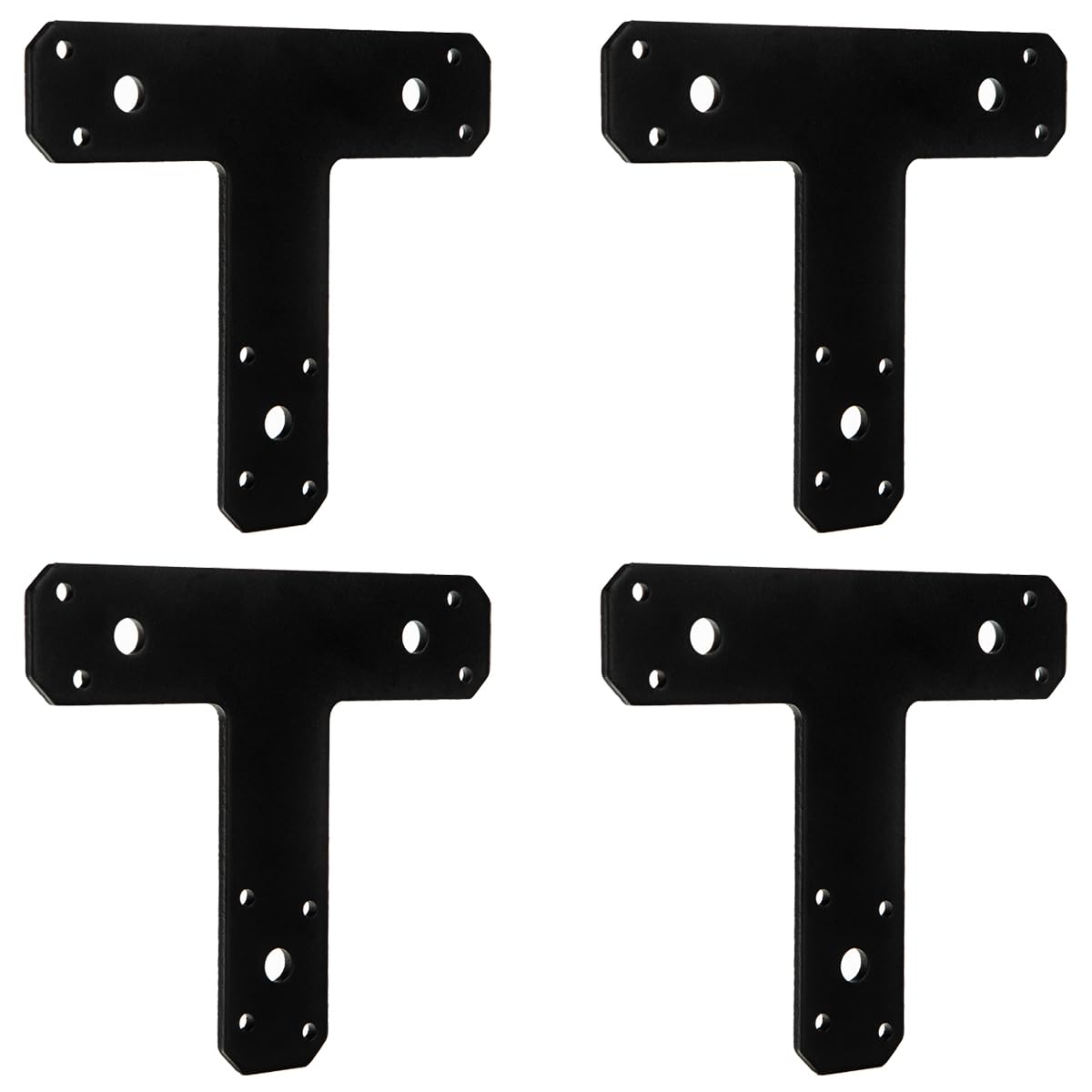 T Tie Plates in Black Finish Steel Flat Bracket Mending Plate Joining Bracket Connectors 6.5'' x 5.7'' 0.16in Thick for Wood 2x2,4x4 Lumber Pergola Repair Fixing Truss Framing 4 Packs