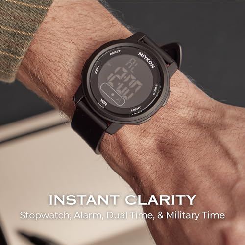 Image of Miykon Ultra-Thin Digital Watch for Men - Minimalist Waterproof Sports Watch with Large Easy to Read Display - Shockproof Resin, Super Illuminator, Stopwatch & Timer, Alarm, Dual Time, 24hr Military Time