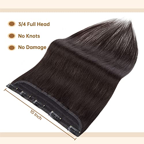 TESS Clip In Hair Extension,Hair Extensions Real Human Hair One Peice 5 Clips Straight Natural Hairpieces for Womens/Girls(#1B Natural Black,22Inch) - Image 3