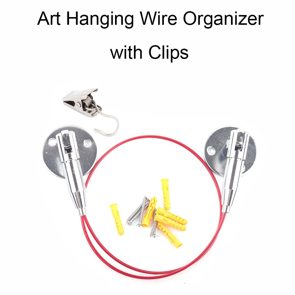 Kit di 2 fili in acciaio per appendere cornici, 2 m | Specchi, opera d'arte Crimping Loop Sleeve per appendere cornici, specchi, arte da parete