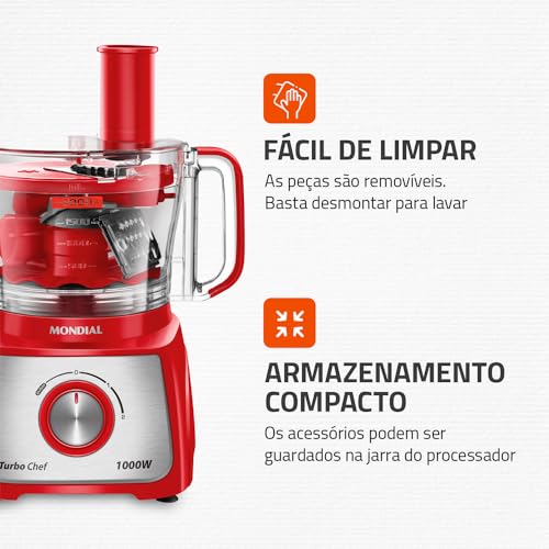 Multiprocessador Turbo Chef 7 em 1, Mondial, Vermelho, 1000W, 110V - MPN-01-RE