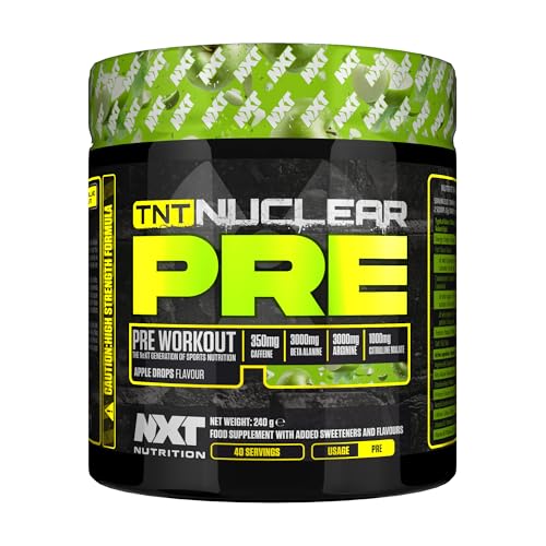 NXT Nutrition TNT Nuclear Pre Workout – Pre Work Out Energy Drink| L-Citrulline, Beta Alanine, Caffeine for Pump, Endurance & Focus - 40 Servings Mixed Candy, Vegan (Apple Drops)