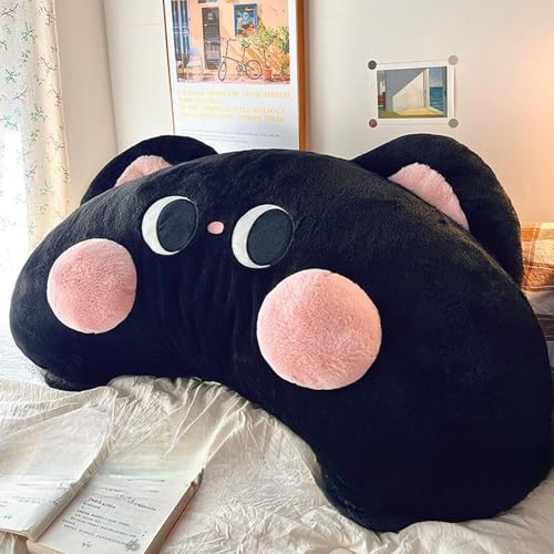 bingkeer 抱き枕 クッション ぬいぐるみ ふわふわ 猫 腰サポート 柔らかいクッション 内袋付き 多機能 横向き寝 プレゼント(ブラック 約80*32cm)
