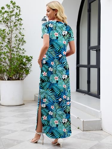 Image of Heymoments Womens Summer Maxi Dress Short Sleeve Casual Loose Long T Shirt Split Vacation Beach Sundress with Pockets