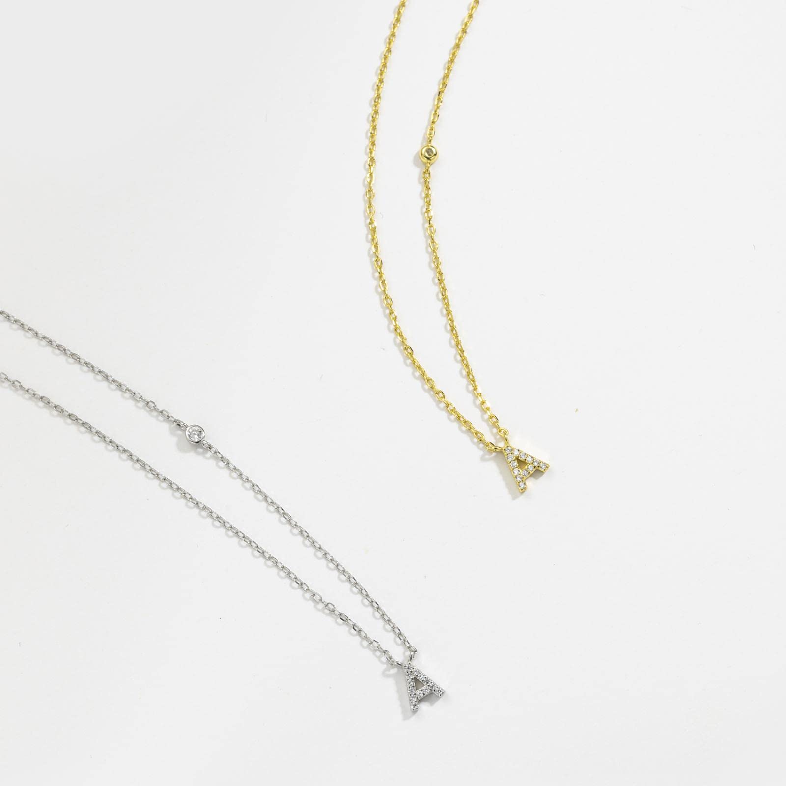 Halskette 925 Silber Gold 26 Buchstaben Zirkon Anhänger Monogramm Halskette Initiale Alphabet Schmuck Abend Party (6 a)