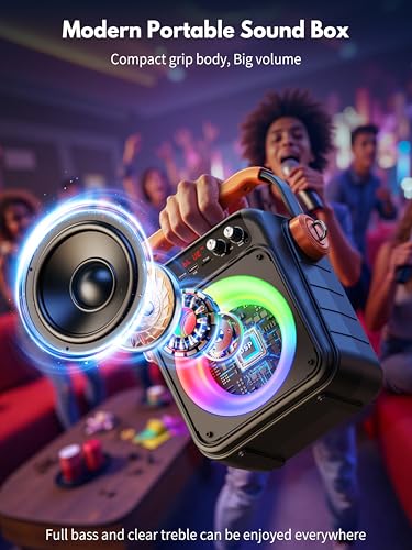 Karaoke Machine with 2 Wireless Microphones: HWWR Portable Karaoke Bluetooth 5.3 Light Speaker, PA System Home Party with Subwoofer, Disco Lights, Supports TV/REC/FM/AUX/USB/TF for Gifts Adult Kids - Thumbnail 6