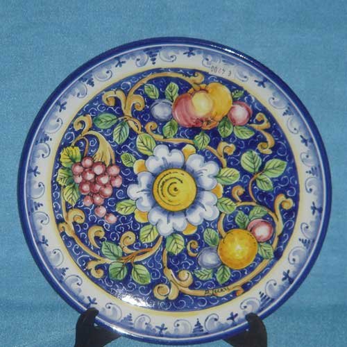 Plato de cerámica artesanal Ricceri de 40 cm decoro margarita azul el regalo perfecto de bodas