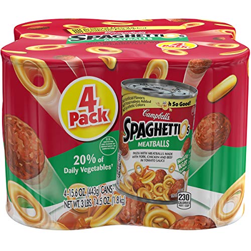 Campbell's SpaghettiOs Canned Pasta with Meatballs, 15.6 oz. Can, Pack of 4