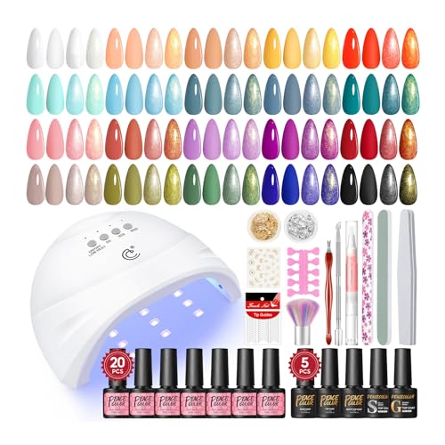 PEACECOLOR 38PCS Kit Uñas Semipermanentes Completo con Lámpara,20 Colores Esmaltes Semipermanentes para Uñas con Base, Top Coat Brillante y Mate Kit Uñas de Gel para Principiantes
